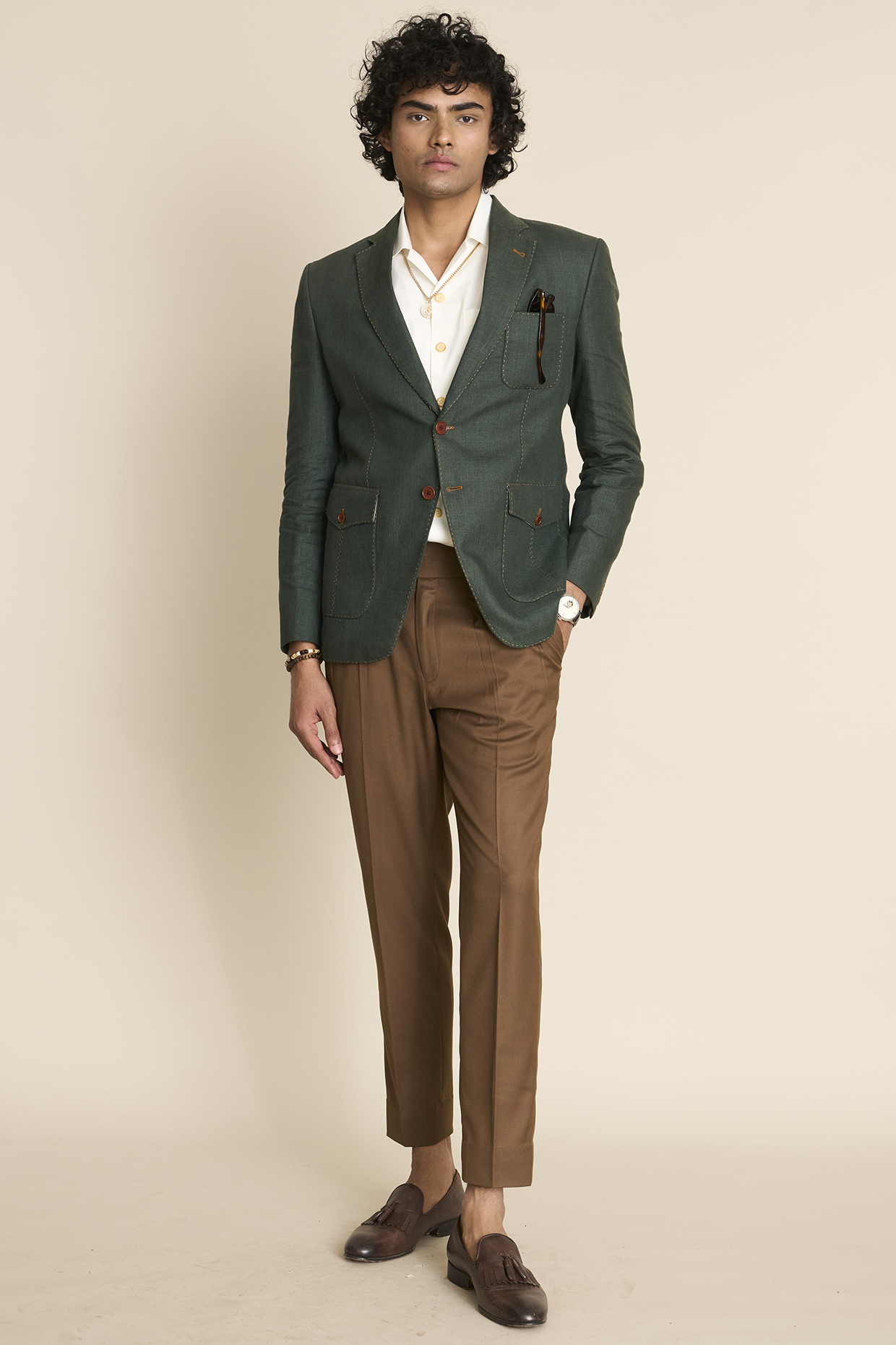 Green Linen Blazer by Gargee Designers