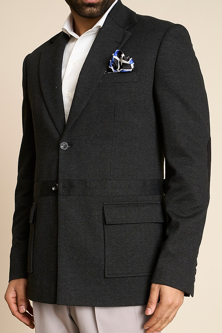 Dark Grey Poly Viscose Knit Blazer by Gargee Designers at Pernia's Pop Up Shop