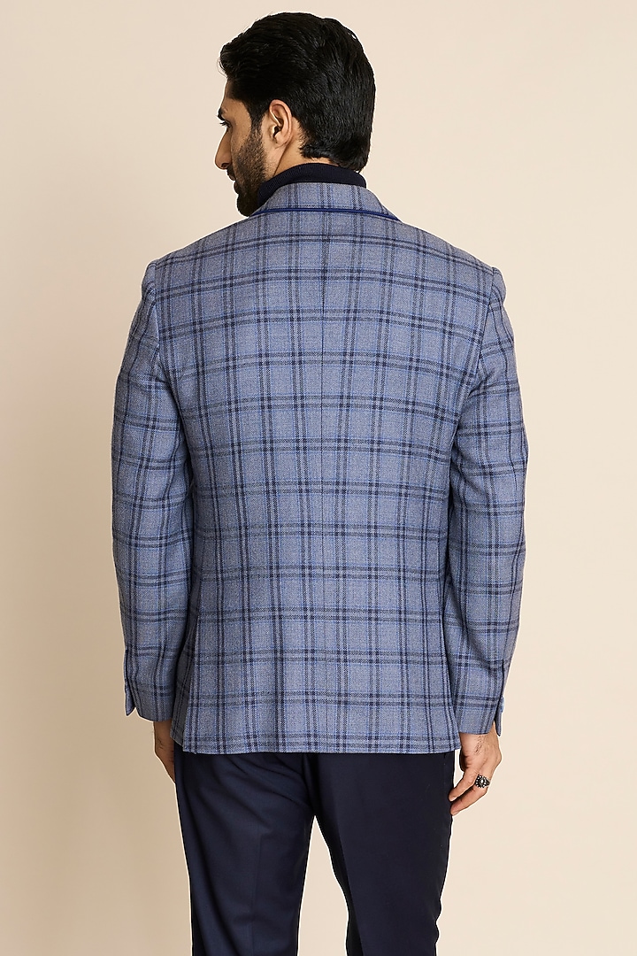 Blue Wool Tweed Checkered Blazer by Gargee Designers at Pernia's Pop Up Shop
