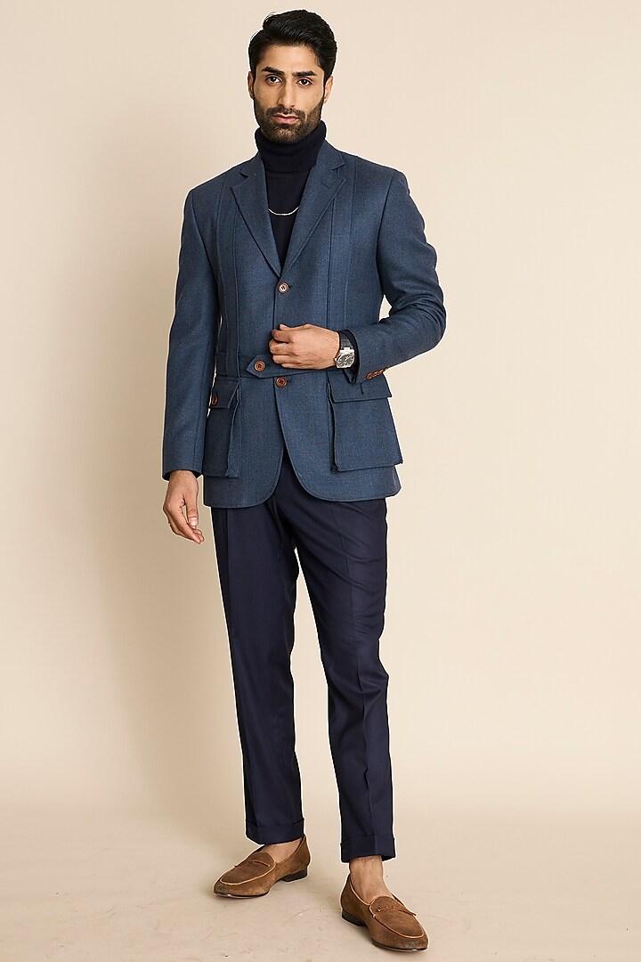 Blue Wool Tweed Blazer by Gargee Designers