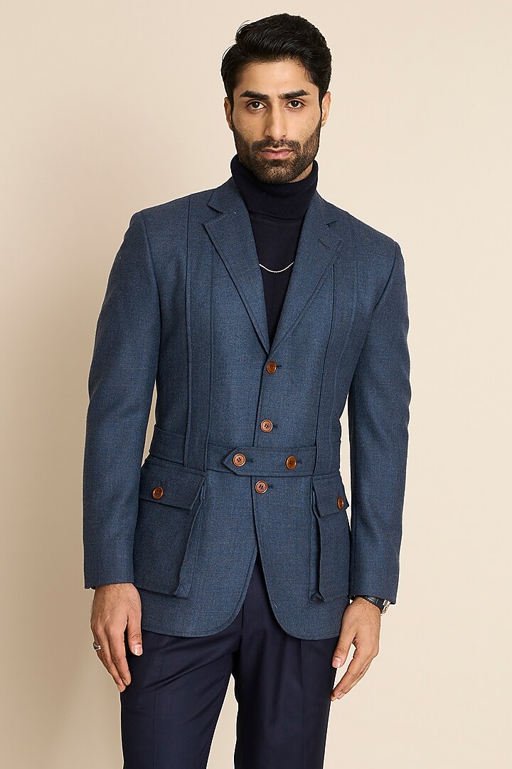 Blue Wool Tweed Blazer by Gargee Designers at Pernia's Pop Up Shop
