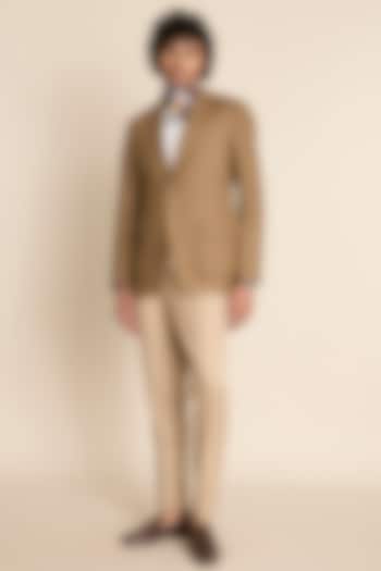 Khaki Linen Blazer by Gargee Designers