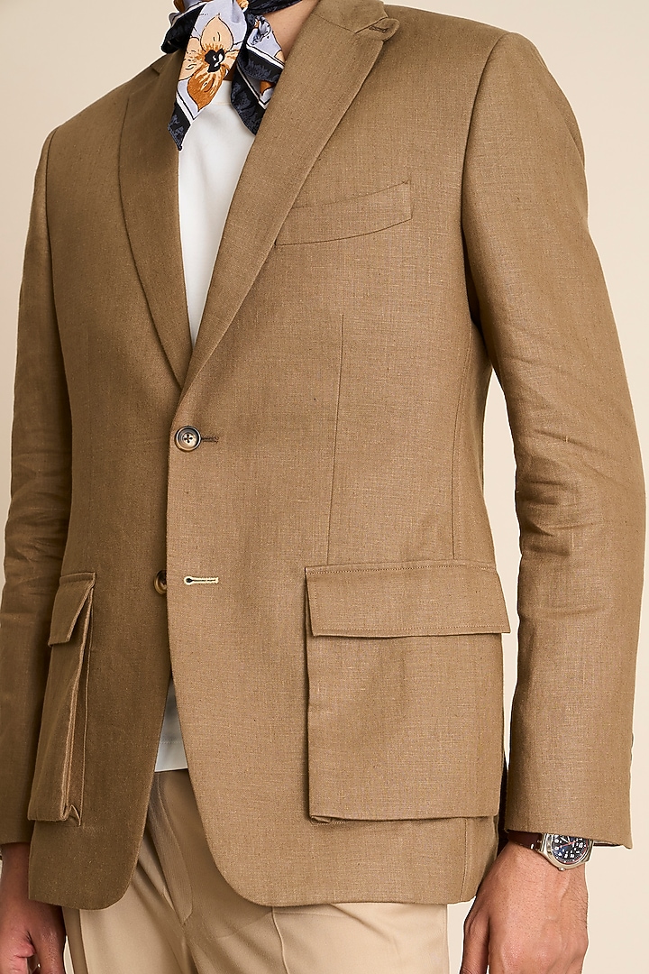 Khaki Linen Blazer by Gargee Designers at Pernia's Pop Up Shop