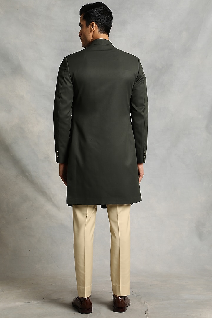 Olive Green Poly Viscose Indo-Western Jacket Set by Gargee Designers at Pernia's Pop Up Shop