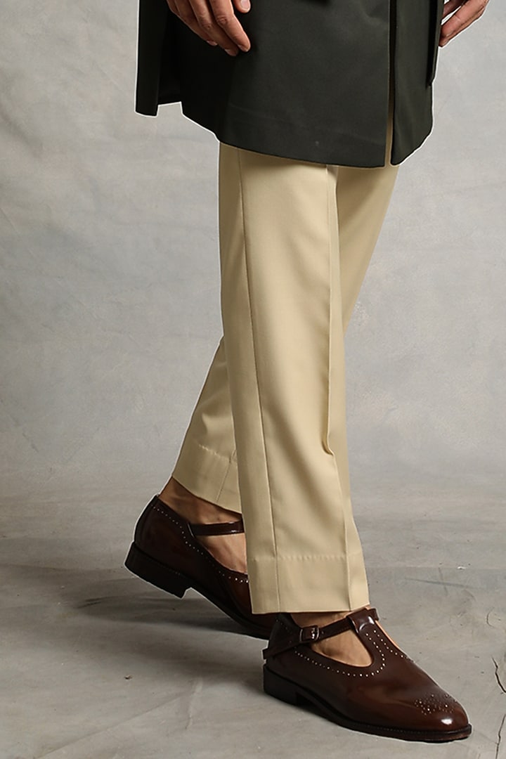 Olive Green Poly Viscose Indo-Western Jacket Set by Gargee Designers at Pernia's Pop Up Shop