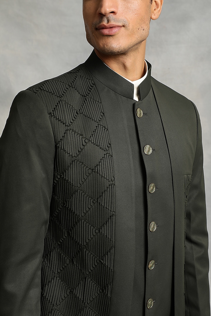 Olive Green Poly Viscose Indo-Western Jacket Set by Gargee Designers at Pernia's Pop Up Shop