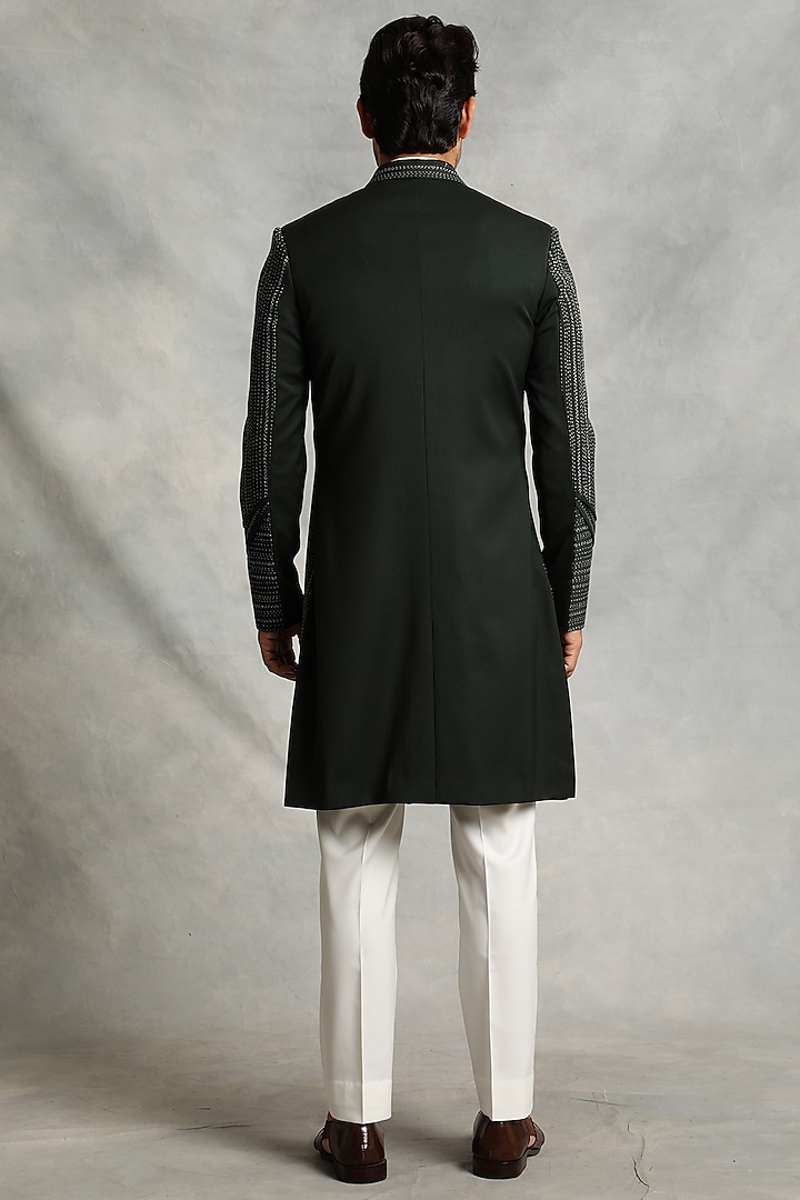 Dark Green Embroidered Indo-Western Jacket Set by Gargee Designers at Pernia's Pop Up Shop