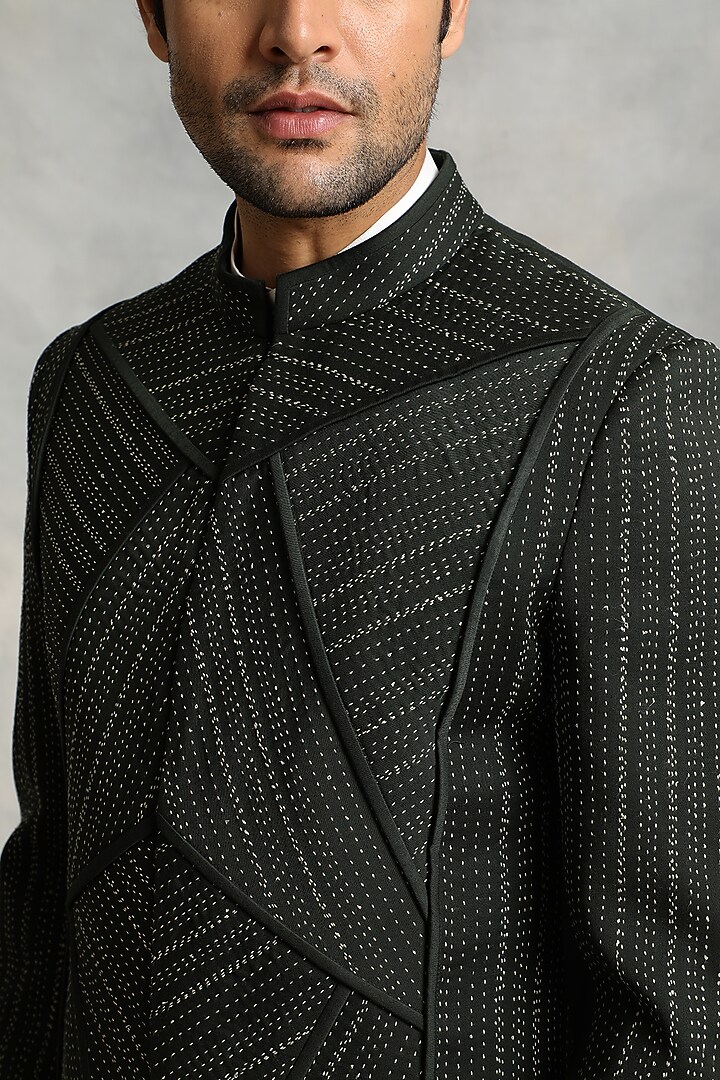 Dark Green Embroidered Indo-Western Jacket Set by Gargee Designers at Pernia's Pop Up Shop