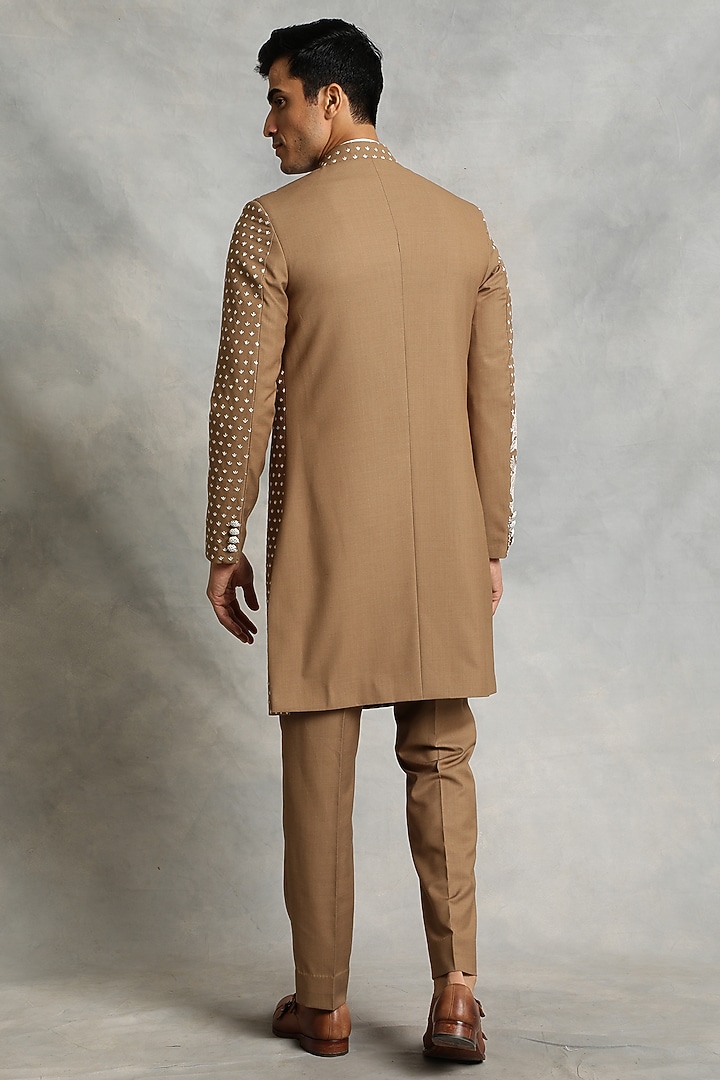 Beige Embroidered Indo-Western Jacket Set by Gargee Designers at Pernia's Pop Up Shop