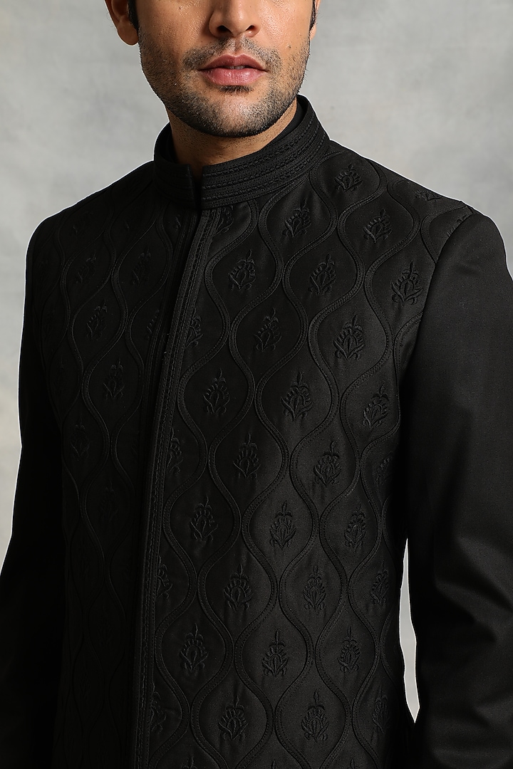 Black Embroidered Indo-Western Jacket Set by Gargee Designers at Pernia's Pop Up Shop
