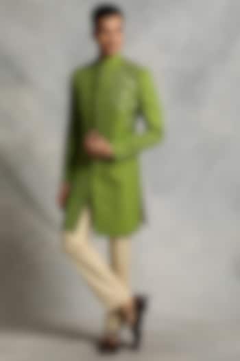 Parrot Green Embroidered Indo-Western Jacket Set by Gargee Designers at Pernia's Pop Up Shop