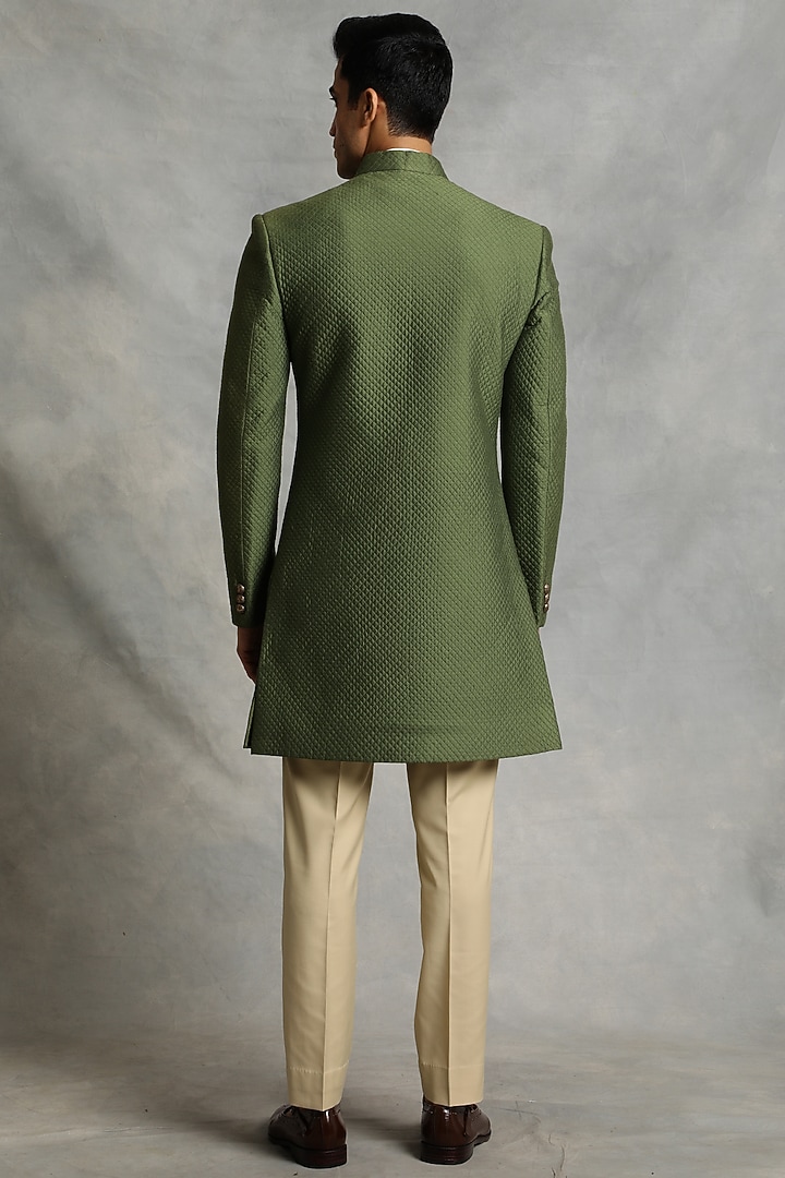 Kale Green Cotton Silk Wedding Sherwani Set by Gargee Designers at Pernia's Pop Up Shop
