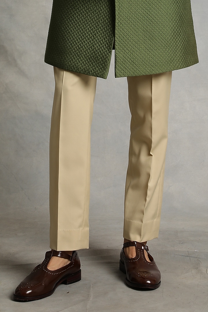 Kale Green Cotton Silk Wedding Sherwani Set by Gargee Designers at Pernia's Pop Up Shop