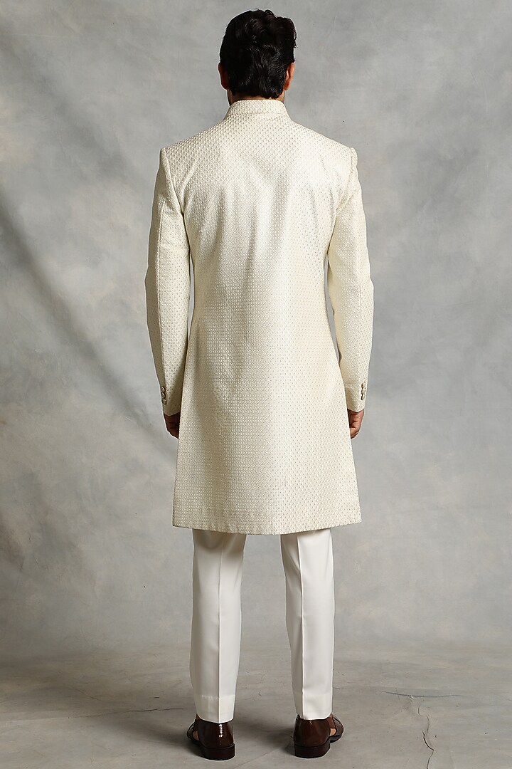 Ivory Poly Silk Indo-Western Jacket Set by Gargee Designers at Pernia's Pop Up Shop