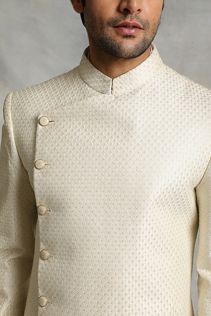 Ivory Poly Silk Indo-Western Jacket Set by Gargee Designers at Pernia's Pop Up Shop