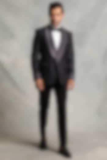 Dark Grey Poly Viscose Tuxedo Set by Gargee Designers at Pernia's Pop Up Shop
