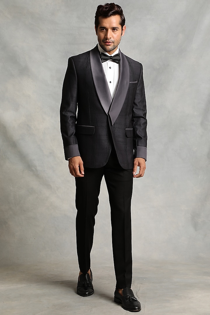 Dark Grey Poly Viscose Tuxedo Set by Gargee Designers at Pernia's Pop Up Shop