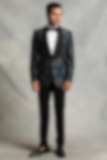 Teal Terry Wool Jacquard Tuxedo Set by Gargee Designers at Pernia's Pop Up Shop