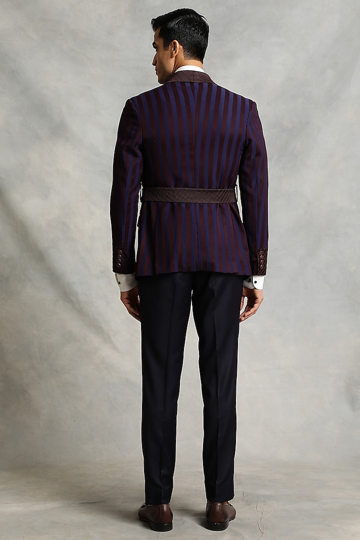 Wine Striped Poly Viscose Tuxedo Set by Gargee Designers at Pernia's Pop Up Shop