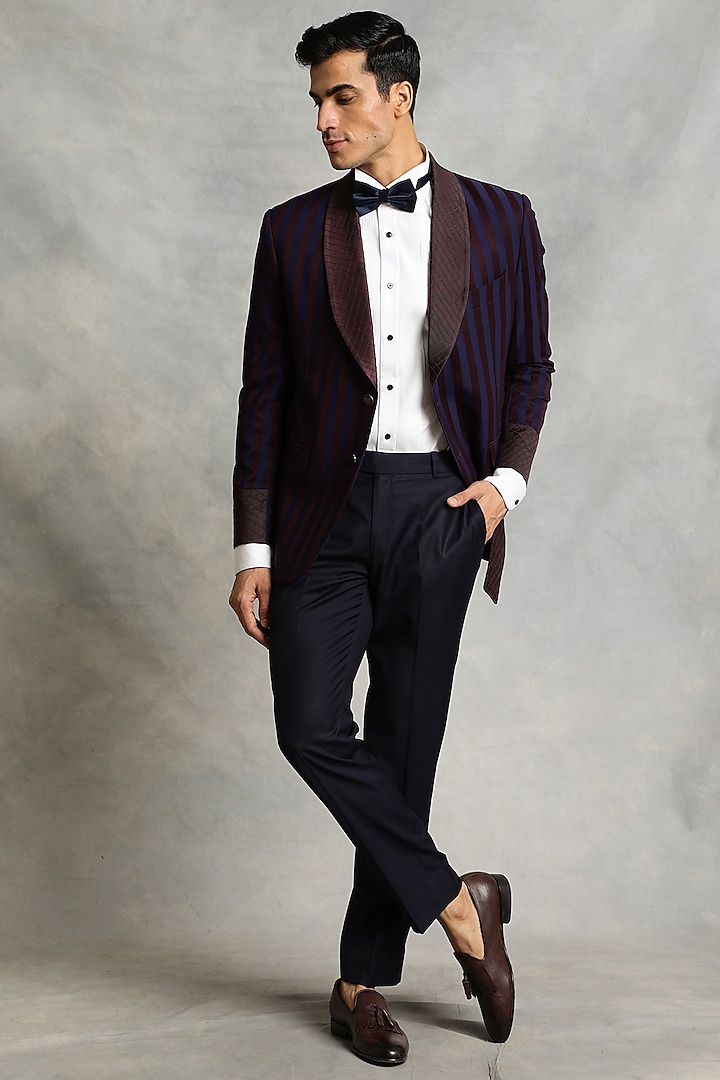 Wine Striped Poly Viscose Tuxedo Set by Gargee Designers at Pernia's Pop Up Shop