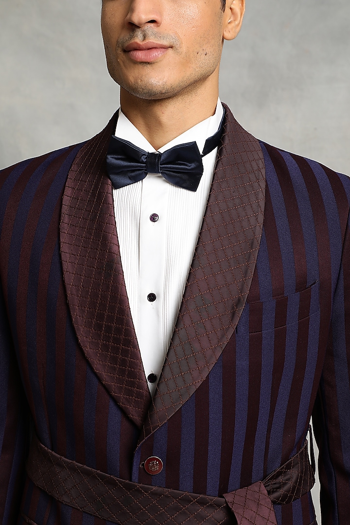 Wine Striped Poly Viscose Tuxedo Set by Gargee Designers at Pernia's Pop Up Shop