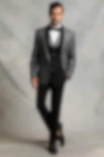Grey Textured Poly Viscose Tuxedo Set by Gargee Designers at Pernia's Pop Up Shop