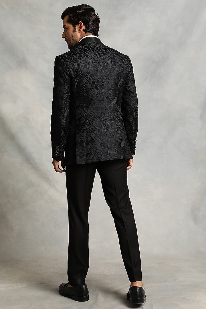 Black Machine Embroidered Tuxedo Set by Gargee Designers at Pernia's Pop Up Shop