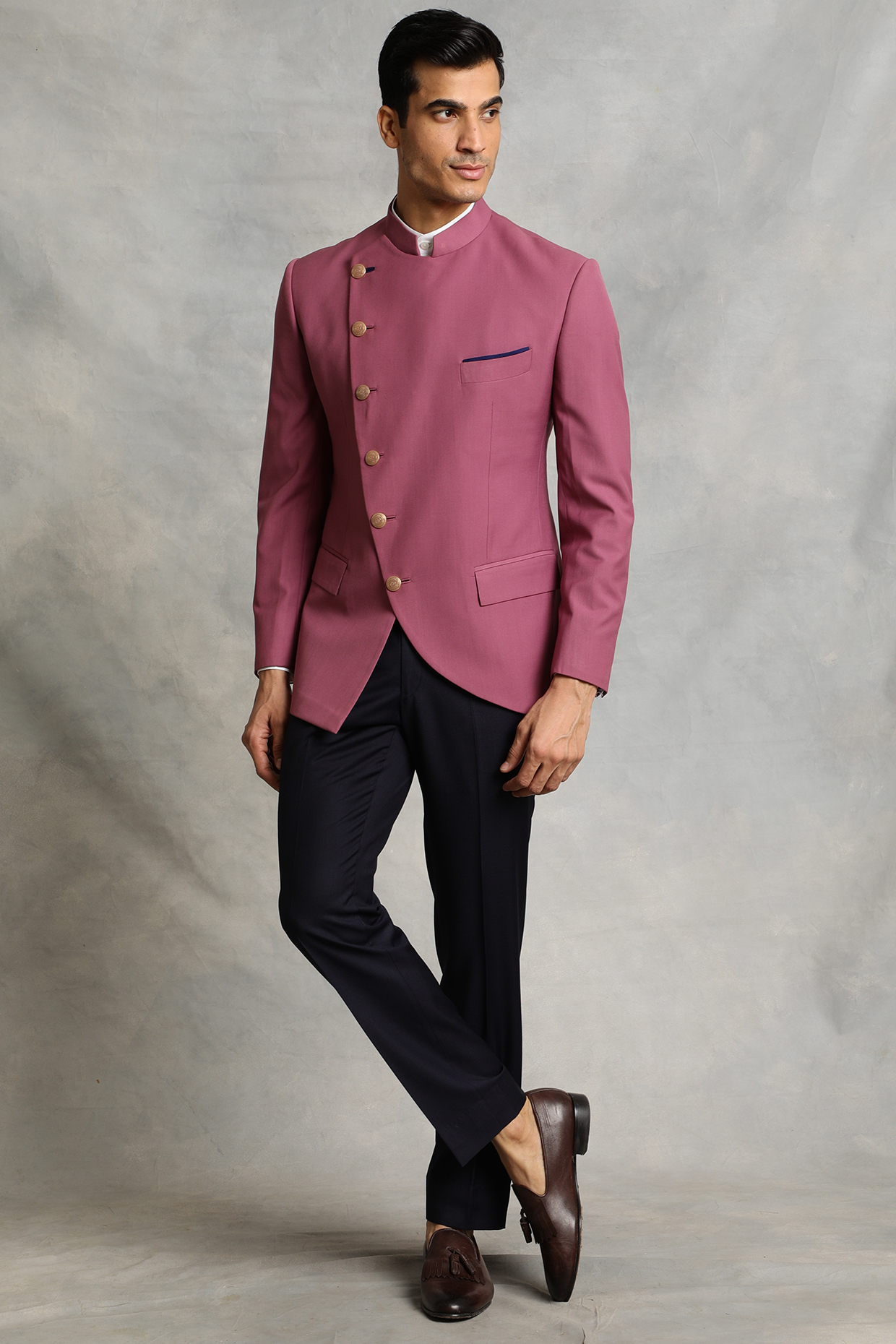 Wine Poly Viscose Bandhgala Set by Gargee Designers at Pernia's Pop Up Shop
