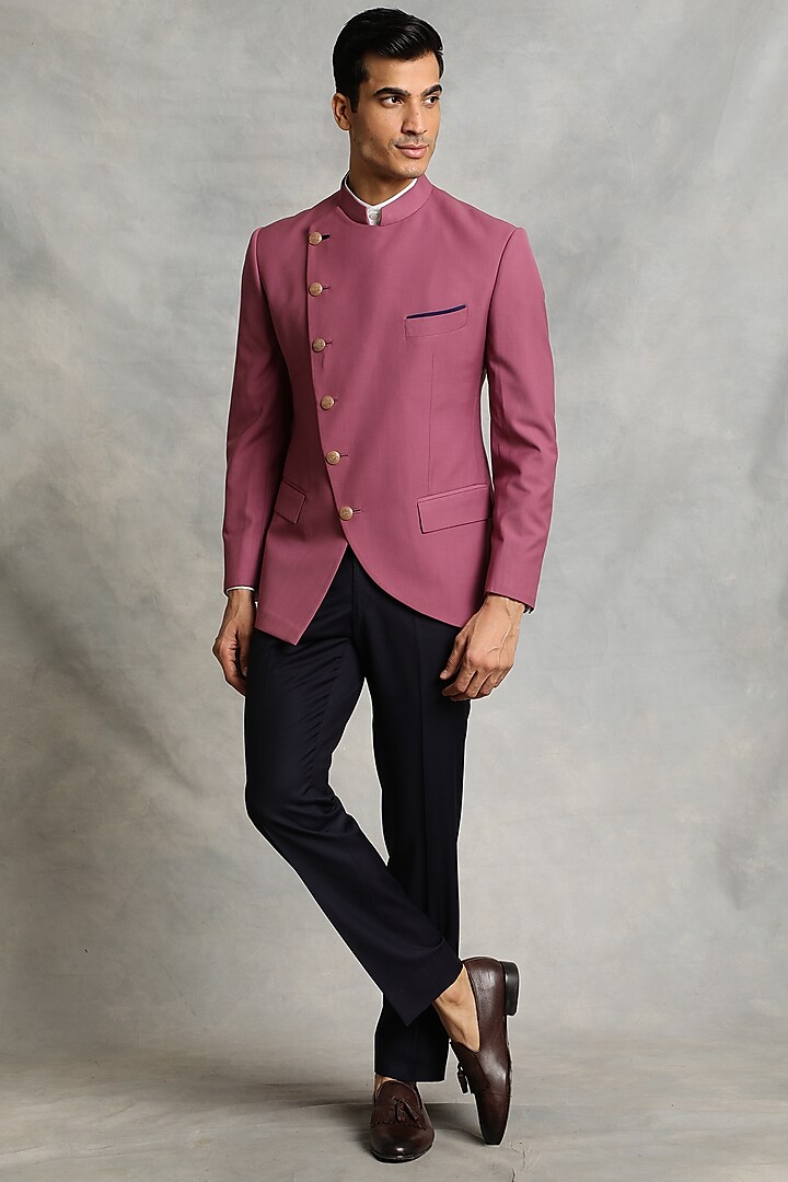 Wine Poly Viscose Bandhgala Set by Gargee Designers at Pernia's Pop Up Shop