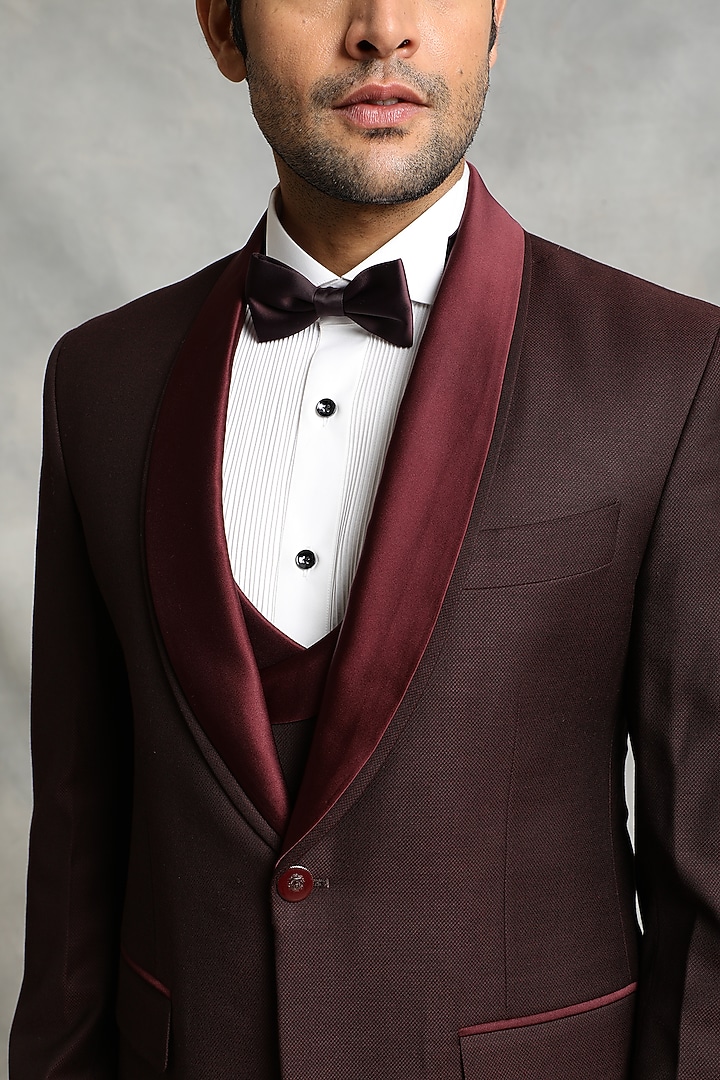 Wine Textured Poly Viscose Tuxedo Set by Gargee Designers at Pernia's Pop Up Shop