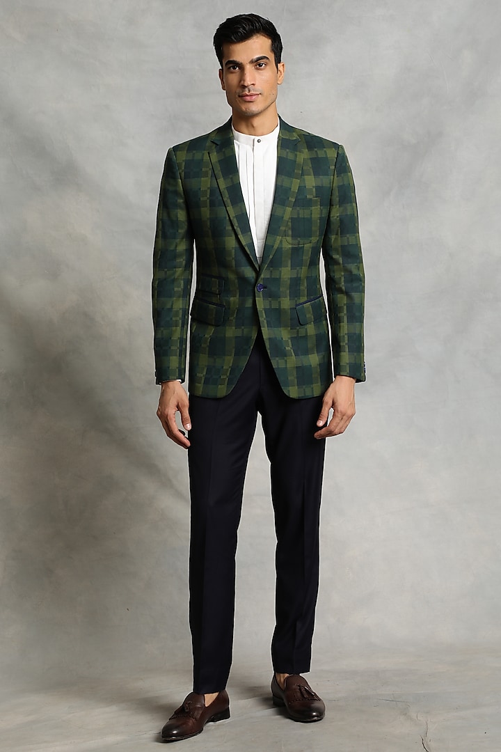 Green Poly Viscose Blazer Set by Gargee Designers