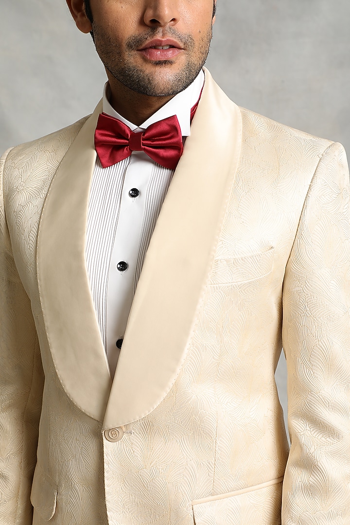 Off White Poly Viscose Tuxedo Set by Gargee Designers at Pernia's Pop Up Shop