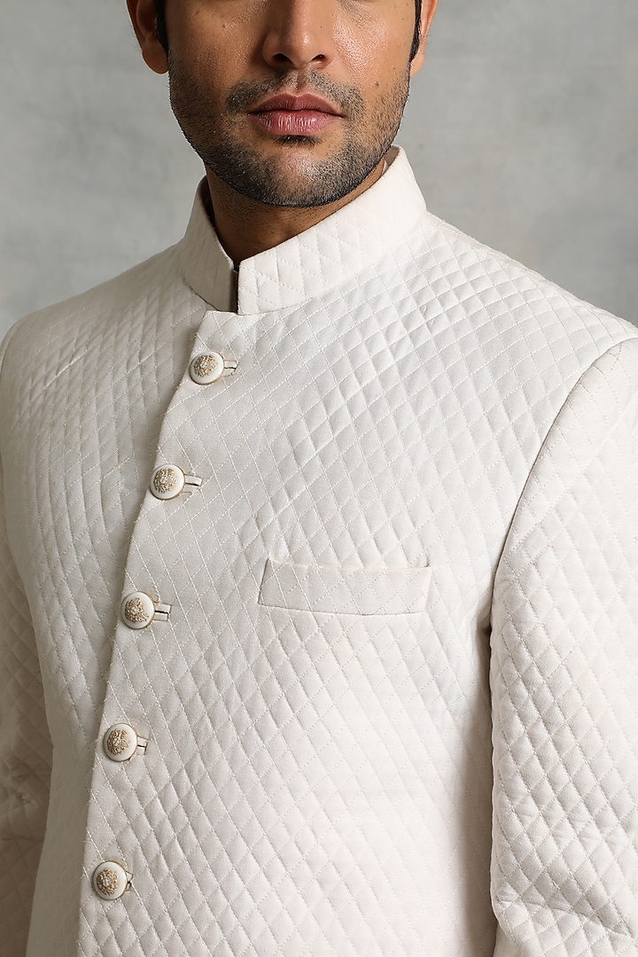 Off- White Cotton Silk Sherwani Set by Gargee Designers at Pernia's Pop Up Shop