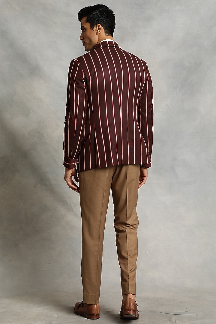Maroon Poly Viscose Striped Blazer Set by Gargee Designers at Pernia's Pop Up Shop