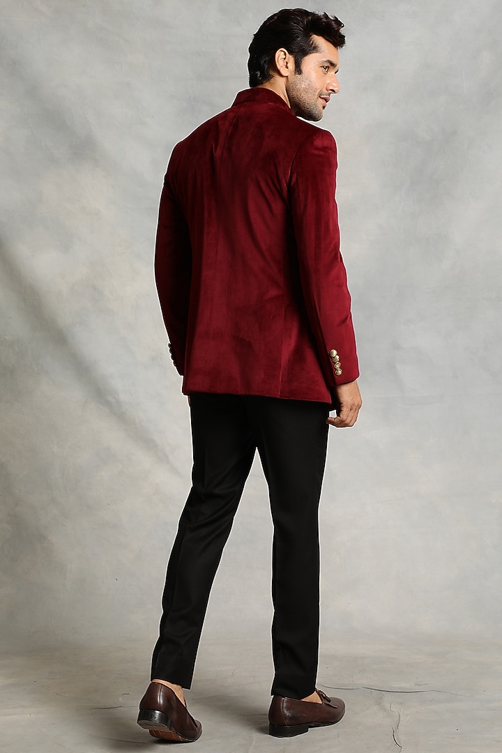 Maroon Velvet Wedding Bandhgala Jacket Set by Gargee Designers at Pernia's Pop Up Shop
