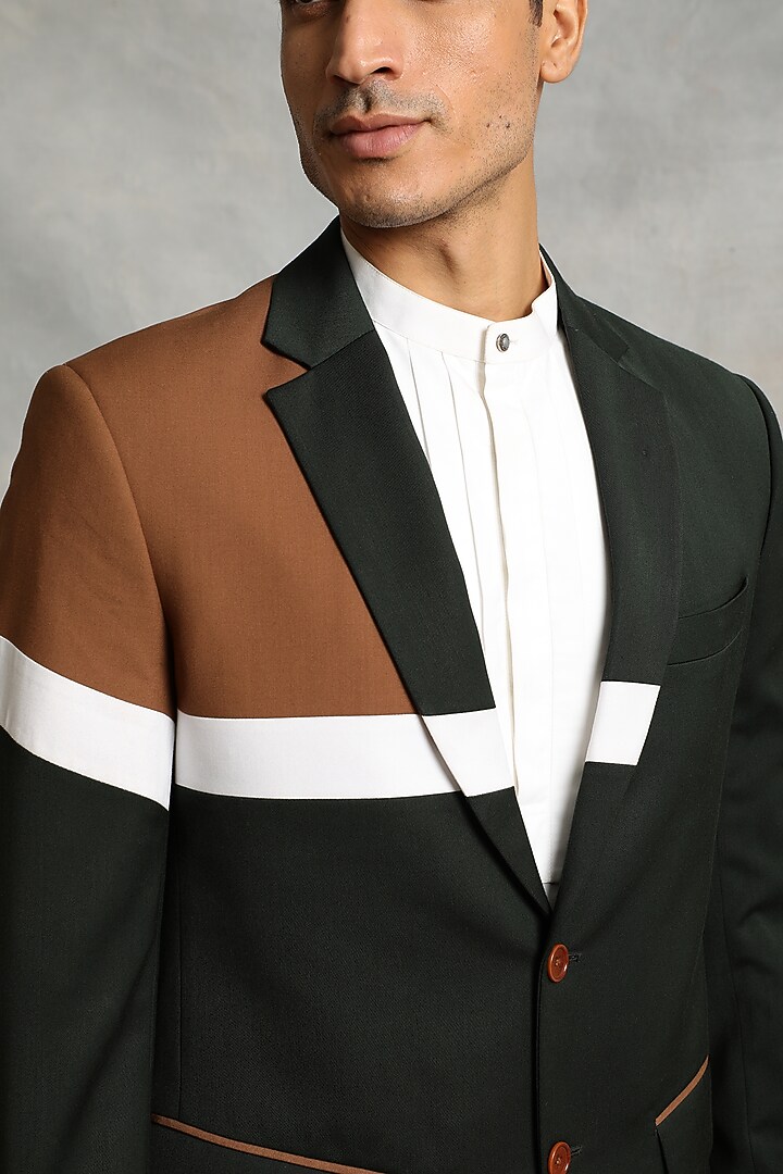 Dark Green Poly Viscose Blazer Set by Gargee Designers at Pernia's Pop Up Shop
