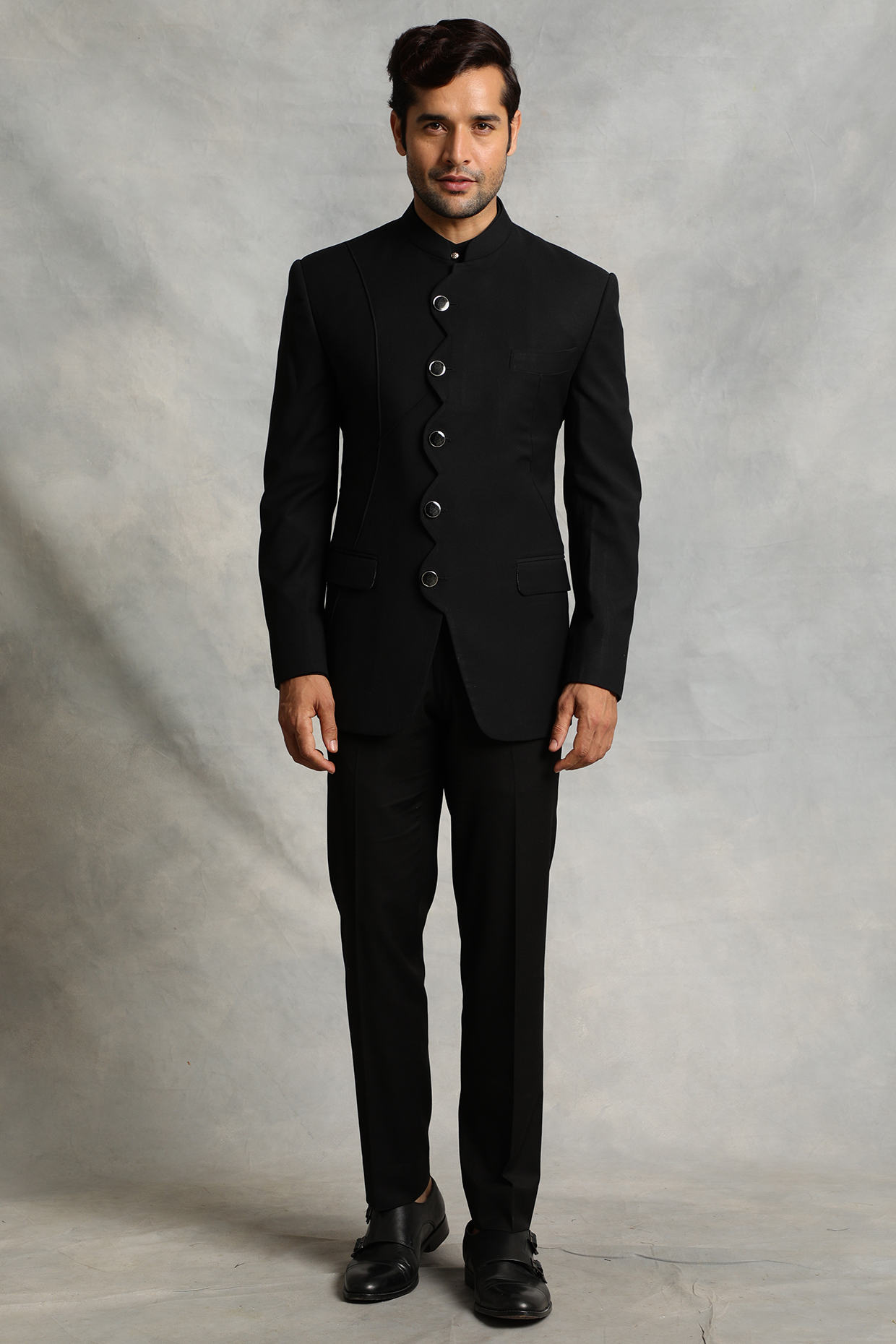 Black Poly Viscose Bandhgala Jacket Set by Gargee Designers at Pernia's Pop Up Shop