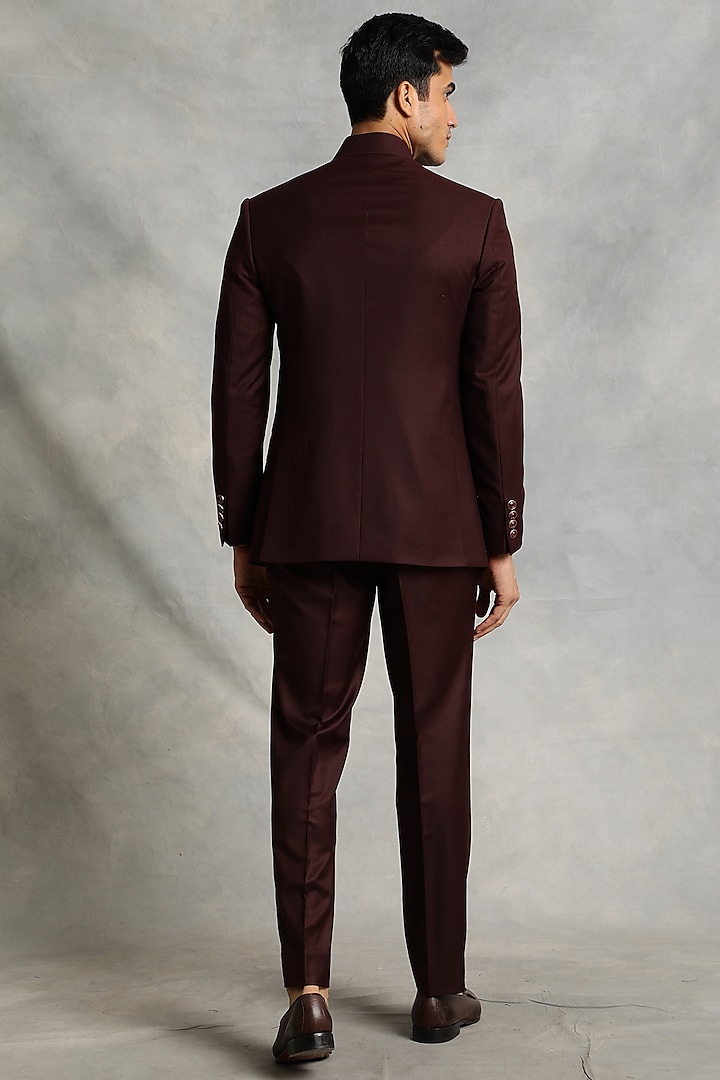 Wine Pleated Wedding Bandhgala Jacket Set by Gargee Designers at Pernia's Pop Up Shop