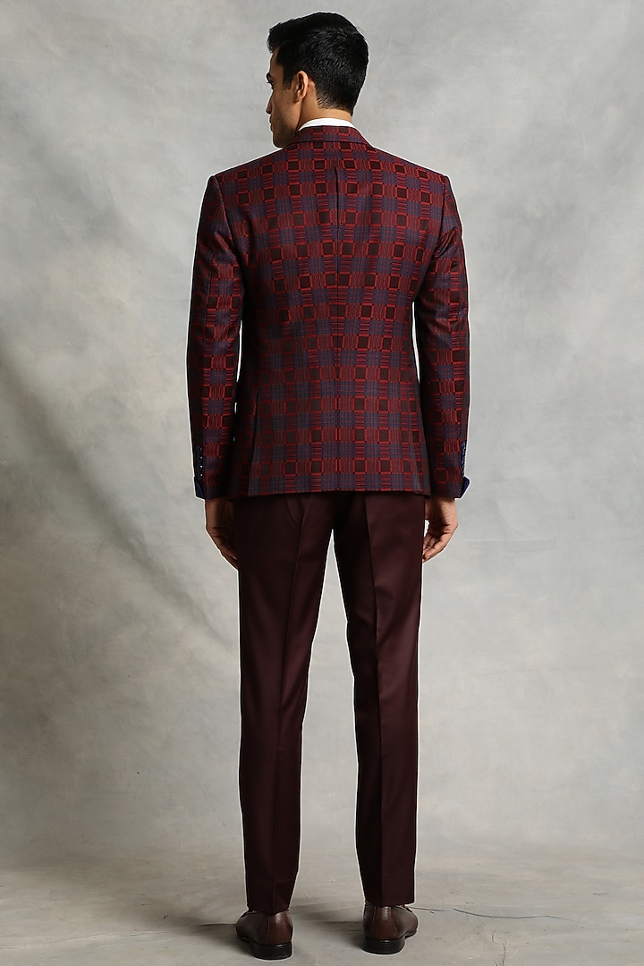 Red & Blue Poly Viscose Checkered Blazer Set by Gargee Designers at Pernia's Pop Up Shop