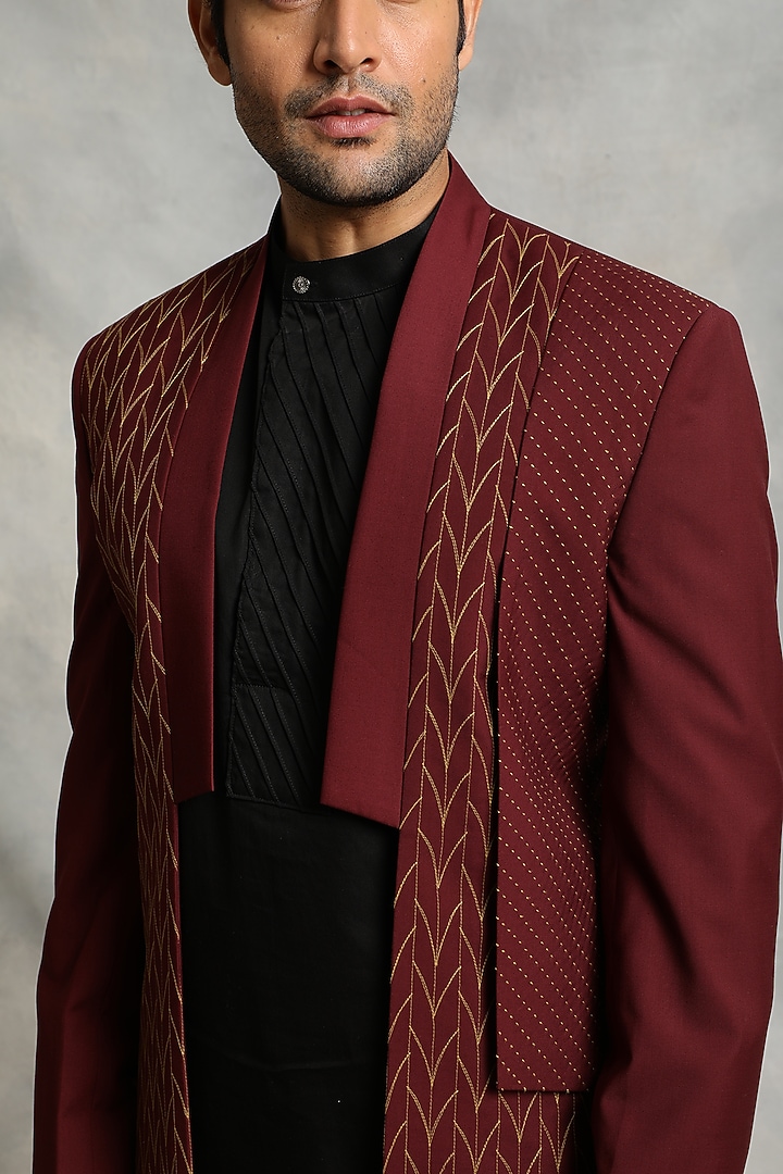 Maroon Embroidered Wedding Indowestern Set by Gargee Designers at Pernia's Pop Up Shop
