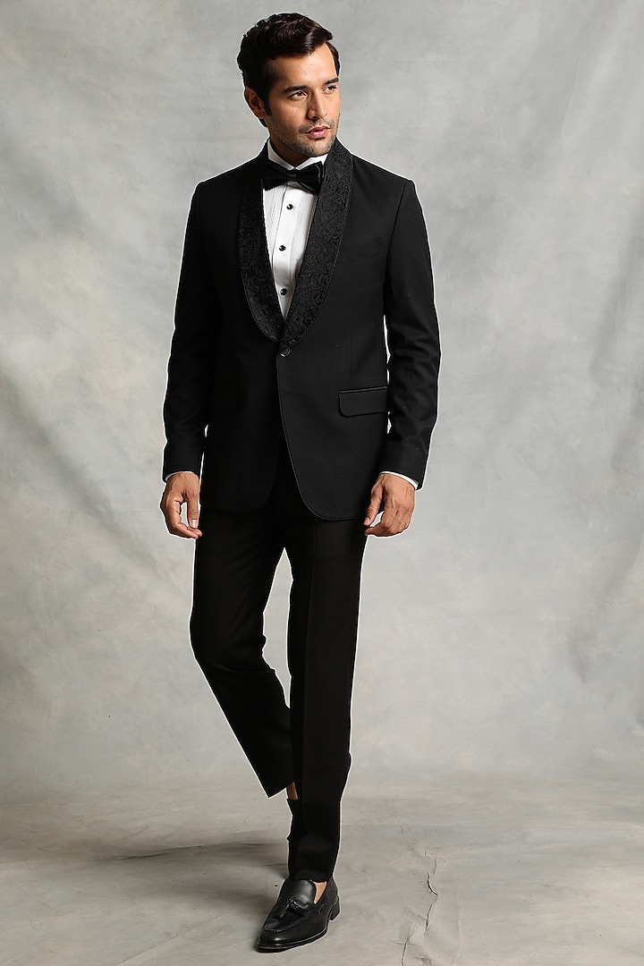 Black Hand Embroidered Tuxedo Set by Gargee Designers