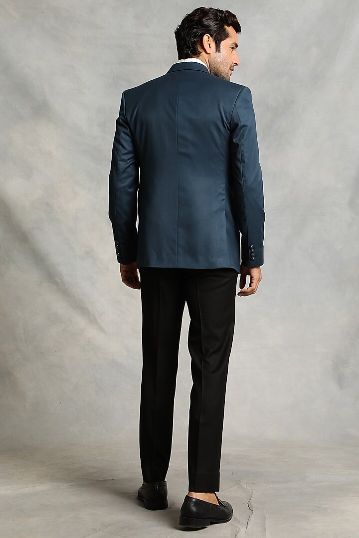Teal Blue Poly Viscose Tuxedo Set by Gargee Designers at Pernia's Pop Up Shop