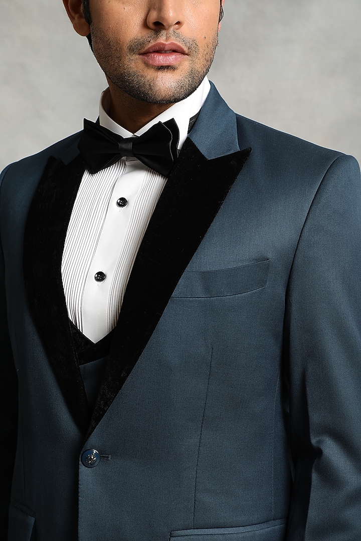 Teal Blue Poly Viscose Tuxedo Set by Gargee Designers at Pernia's Pop Up Shop