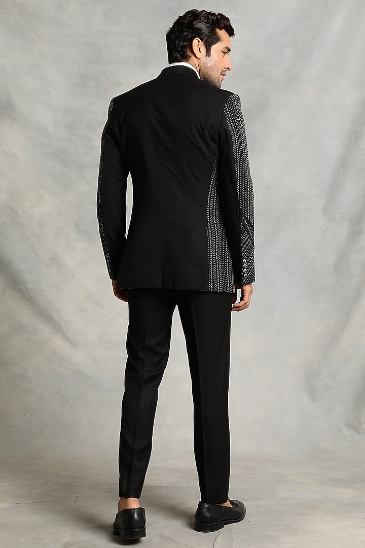 Black Poly Viscose Embroidered Tuxedo Set by Gargee Designers at Pernia's Pop Up Shop