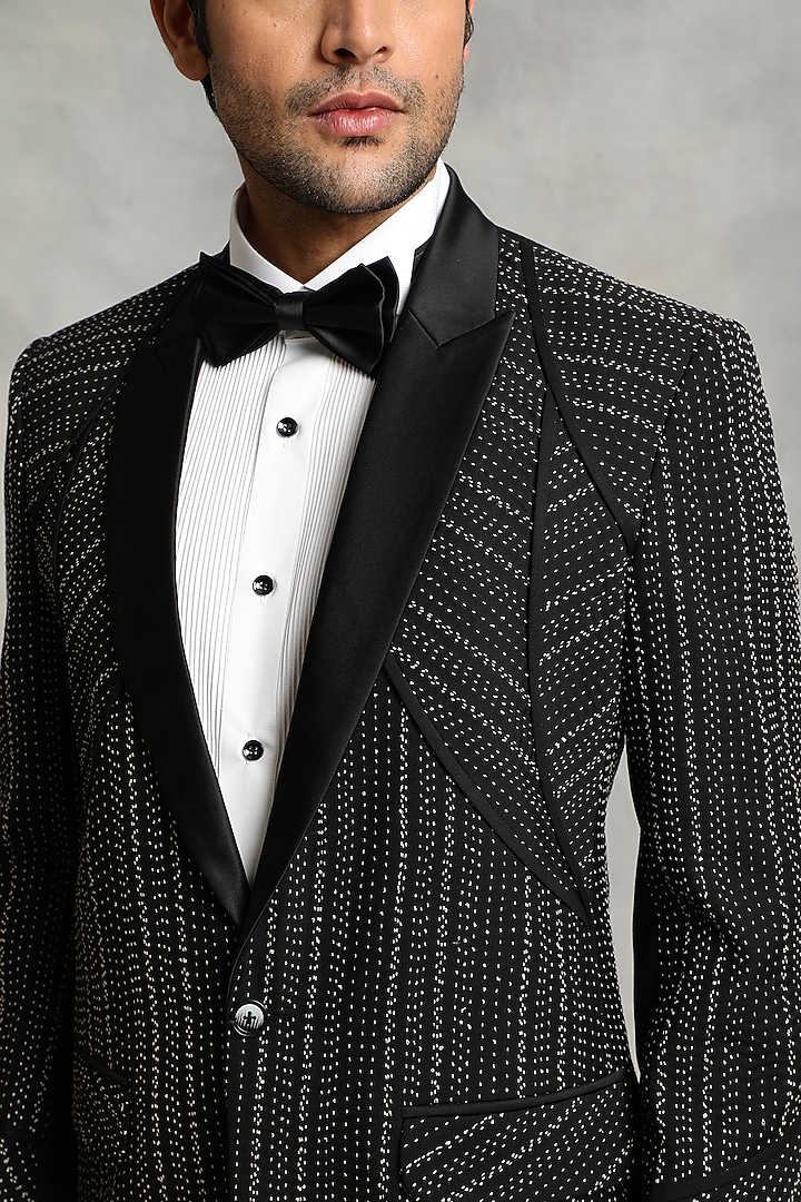 Black Poly Viscose Embroidered Tuxedo Set by Gargee Designers at Pernia's Pop Up Shop