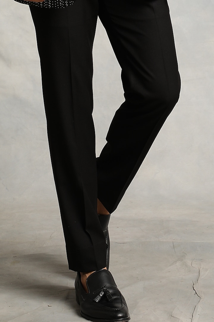 Black Poly Viscose Embroidered Tuxedo Set by Gargee Designers at Pernia's Pop Up Shop