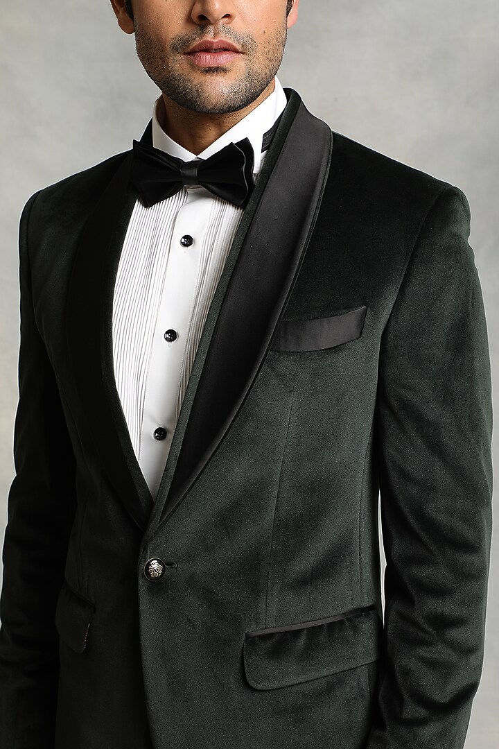 Dark Green Velvet Tuxedo Set by Gargee Designers at Pernia's Pop Up Shop