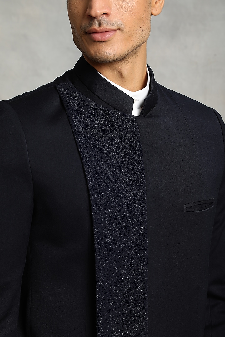 Navy Blue Poly Viscose Jacket Set by Gargee Designers at Pernia's Pop Up Shop