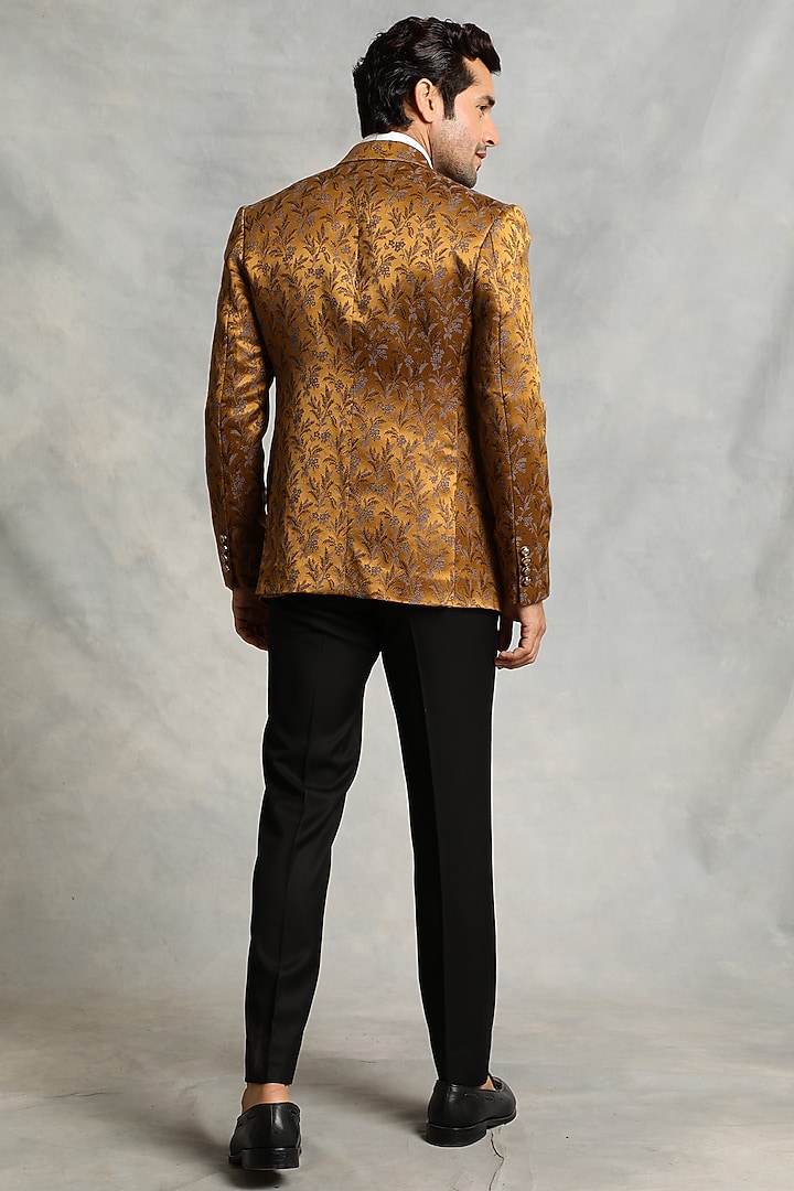 Gold Viscose Jacquard Tuxedo Set by Gargee Designers at Pernia's Pop Up Shop