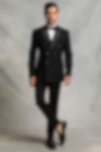Black Poly Viscose Tuxedo Set by Gargee Designers